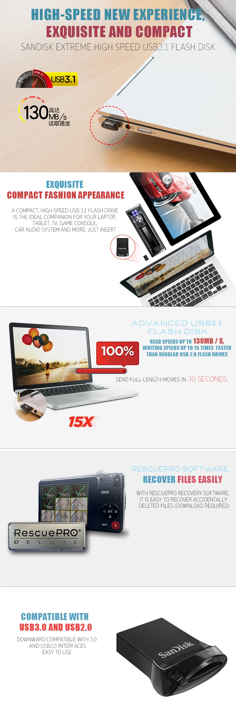 SanDisk 128 ГБ USB флеш-накопитель 16 ГБ флеш-накопитель 64 ГБ Мини Высокая скорость usb 3,0 Флешка 32 ГБ флеш-диск memoria usb автомобильный u-диск