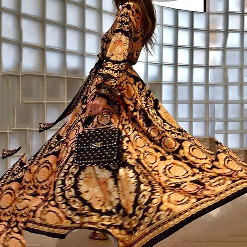 

Summer Dress 2019 Vintage Long Maxi Beach Womens Dress Full Sleeves V Neck Flower Print Open Asymmetry Vestido Party Dress W1086