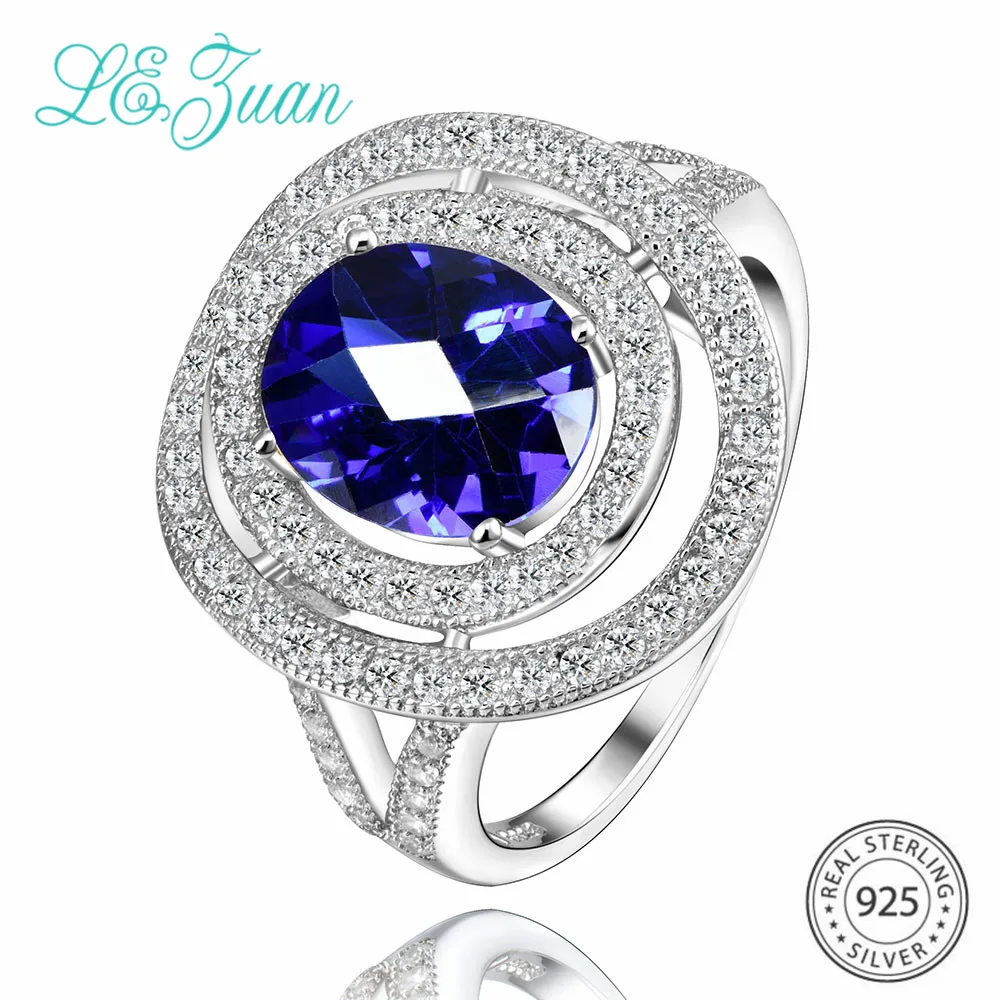 L &amp zuan Делюкс 2.92ct создан сапфировое кольцо для женщин из стерлингового серебра 925