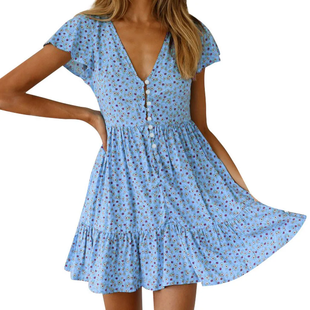 SAGACE женское богемное платье цветочное летнее вечернее пляжное Короткое мини