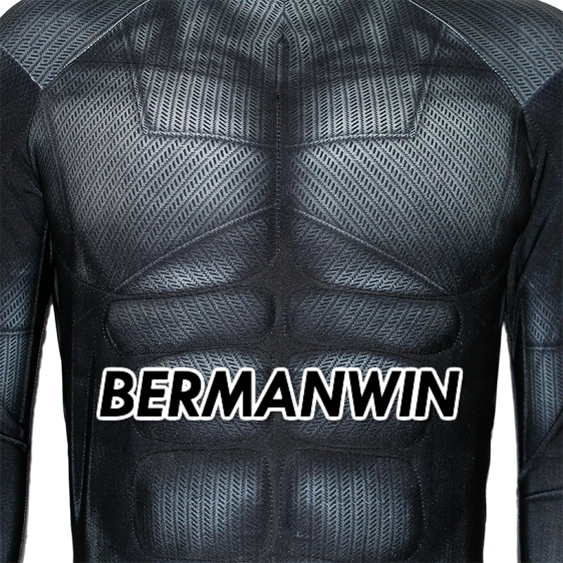 BERMANWIN, высокое качество, черный костюм Бэтмена, взрослый костюм Бэтмена, подкладка для мышц, спандекс, лайкра, зентай, Хэллоуин, косплей, костюм