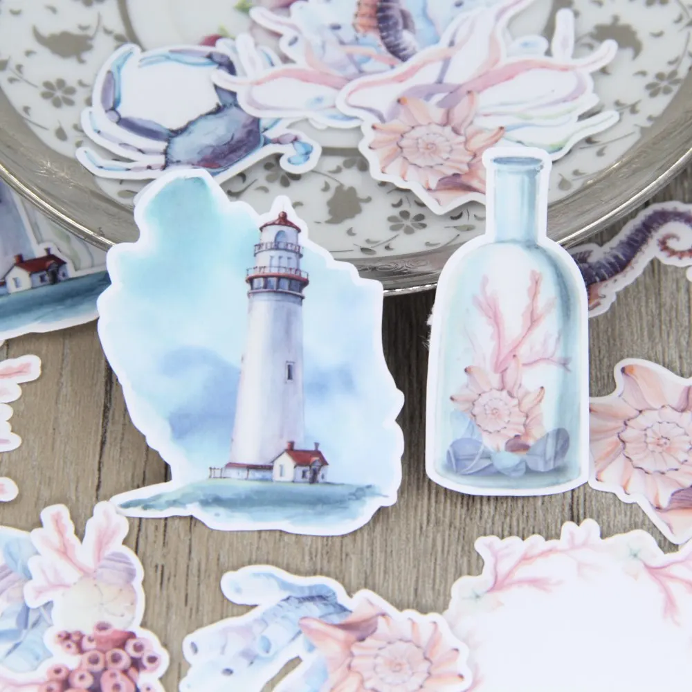 

23pcs Watercolor Light House Shell Crab Undersea Marine Animals Scrapbooking Stickers Underwater DIY Crafting