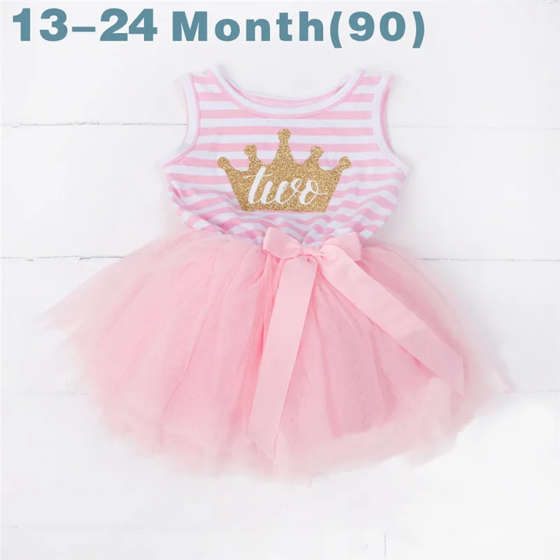 2nd Pink Crown Платье принцессы для маленьких девочек, платье на первый день рождения Повседневная одежда От 1 до 3 лет на день рождения Детские Платья для малышей комплект одежды: полосатая летняя одежда - Цвет: 2nd Pink Crown