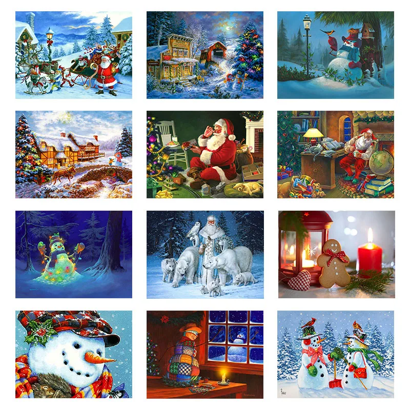 

5D полная Алмазная картина «сделай сам», ручная работа, зимний пейзаж, вышивка крестиком, Санта-Клаус, фоторамка