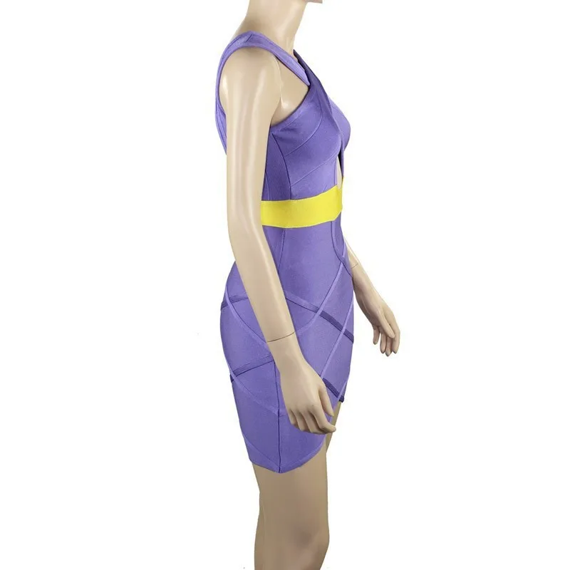 Фиолетовое и желтое трикотажное платье с замочной скважиной спереди вискоза 2020