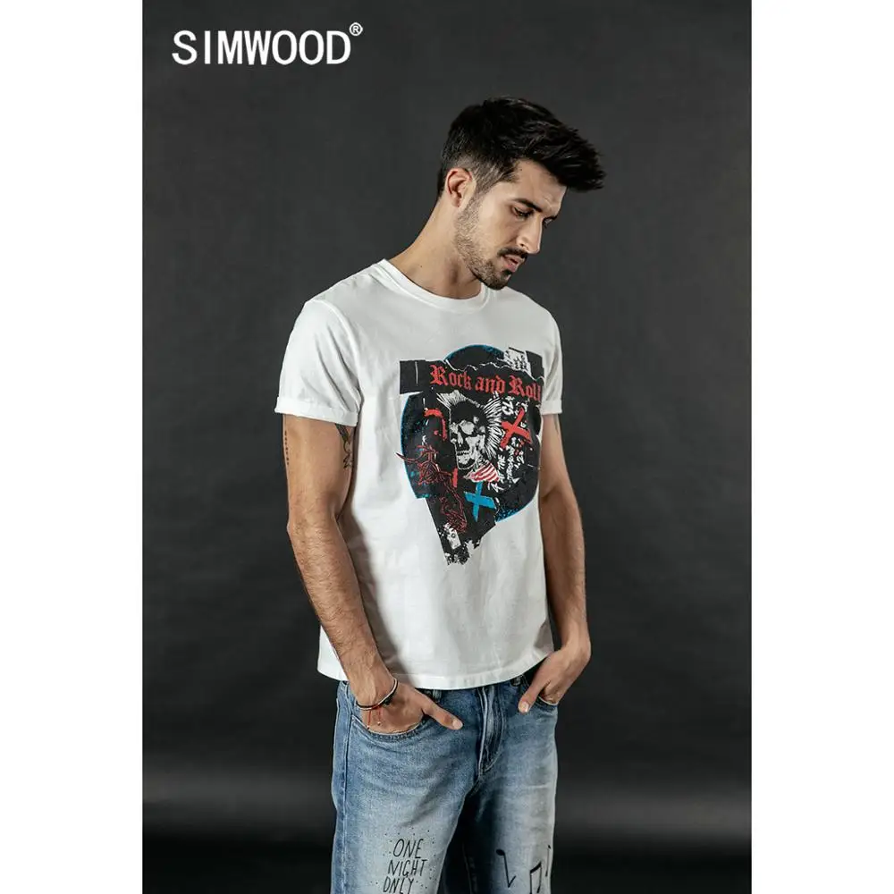 SIMWOOD, летняя Новинка, футболка с принтом черепа, Мужская модная уличная футболка в стиле hio hop, высокое качество, топы, хлопок, футболки 190299
