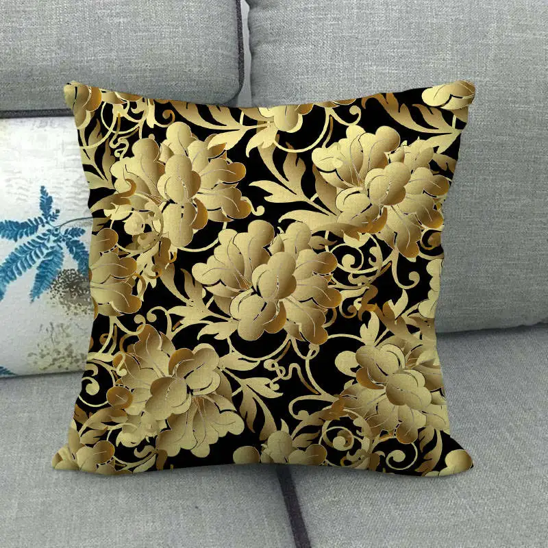 45cm*45cm golden flowers and geometric design linen/cotton throw pillow covers couch cushion cover home decor | Дом и сад