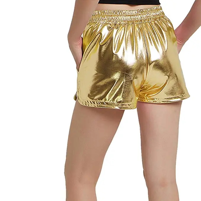 ICOSTUMES Women's Metallic Shorts Hot Shorts Elastic Drawstring Shiny Metallic Shorts