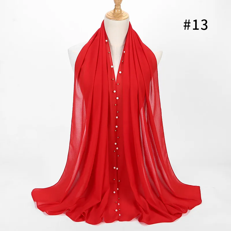 color 13 red 1 шт. Золотой вышитый бисером жемчужный шарф, большой однотонный цветной качественный шифоновый шарф с пузырьками, простые шали Хиджаб, мусульманский шарф 20 цветов 180*75 см - Цвет: color 13 red
