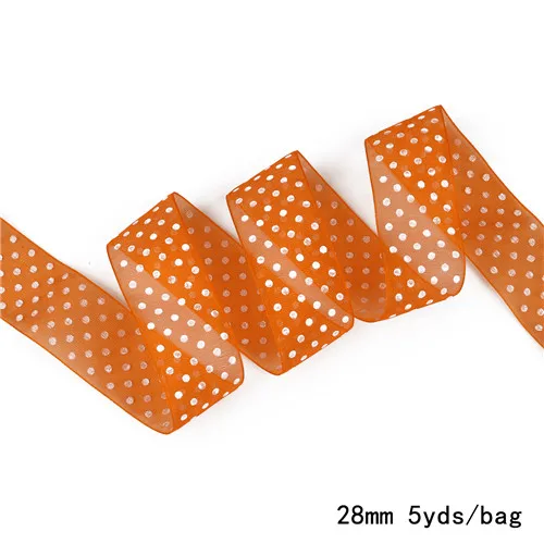 Orange Red 5/10 ярдов/партия 28 мм несколько Цвет пряжи горошек набивным рисунком с кружевами кружевные ленты с отделкой для украшения ручной работы, фурнитура для швейной фурнитуры - Цвет: Orange Red