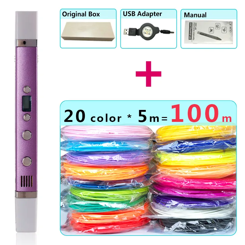 Purple pen Package 2 Myriwell 3d Ручка 3d ручки, светодиодный дисплей, ABS/PLA нити, 3 d Ручка 3d модель Creative3d ручка doodlerChildren gifts3d рисунок pen-3d - Цвет: Purple pen Package 2