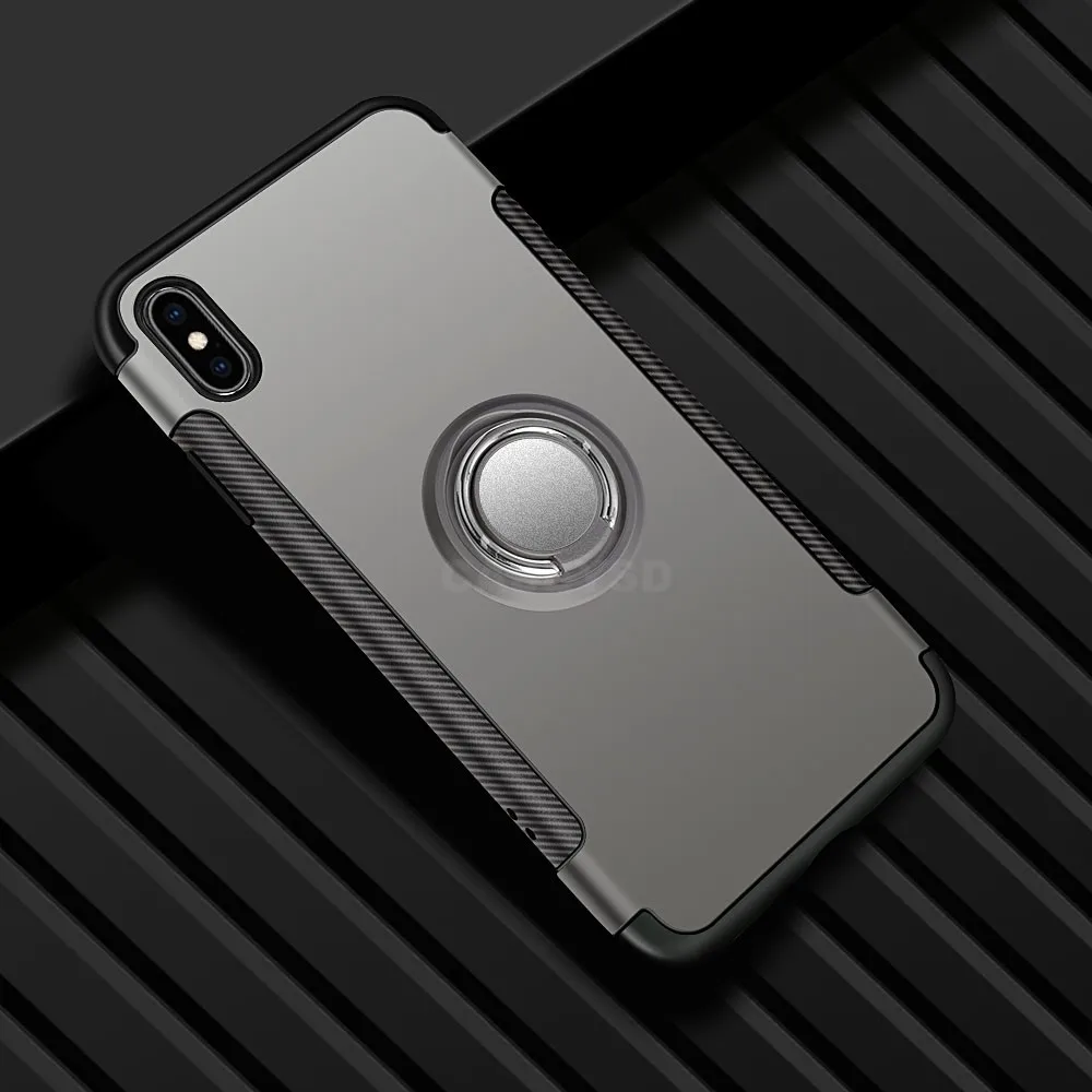 Grey Противоударный бронированный чехол-подставка для iphone Xs Max 6 6s 7 Plus 5S с кольцо-держатель на палец чехол s для iphone 7 8 X Plus SE Phone - Цвет: Grey