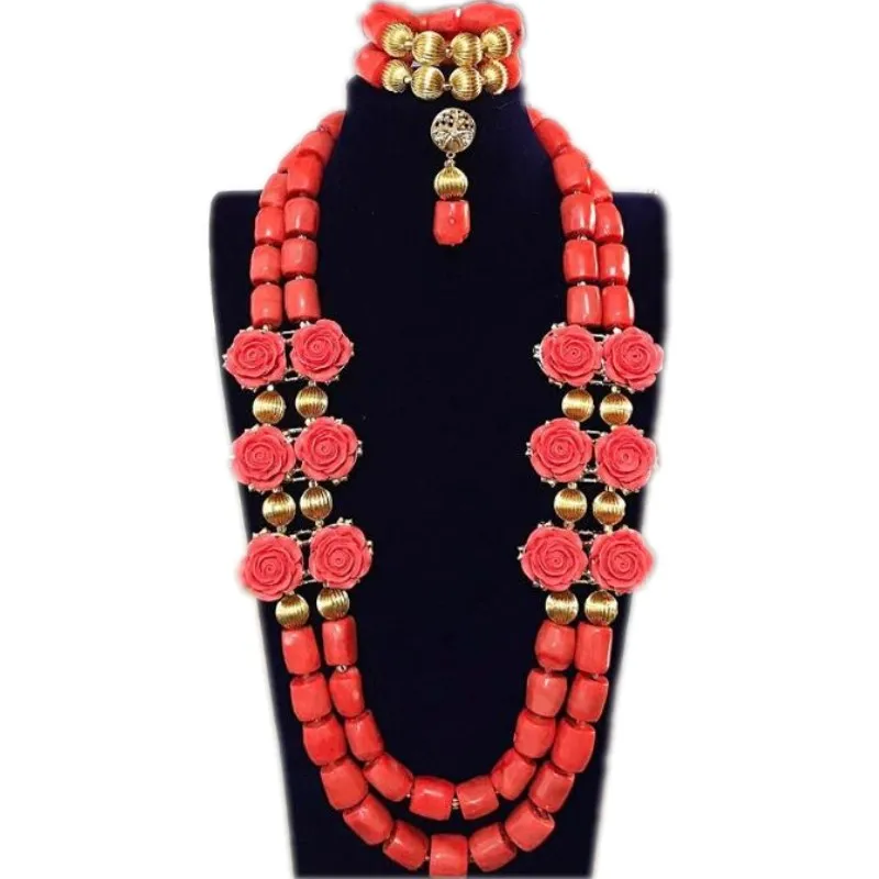 

Dudo Bridal Jewelry Sets Coral Beads Flower Wedding Necklace Set African nigerian Beads Trukish Ladies Jewellery Set Indian 2018