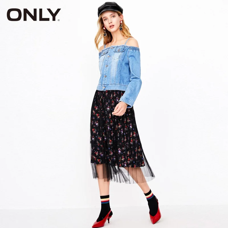 ONLY Только в том случае Весна и осень с открытыми плечами мыть джинсовая куртка