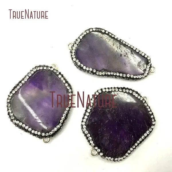 

10Pcs Gunmetal Rhinestone Silver Electroplated Irregular Shape Double Bail Pendant Amethysts Connector Approx 35mm PC1532