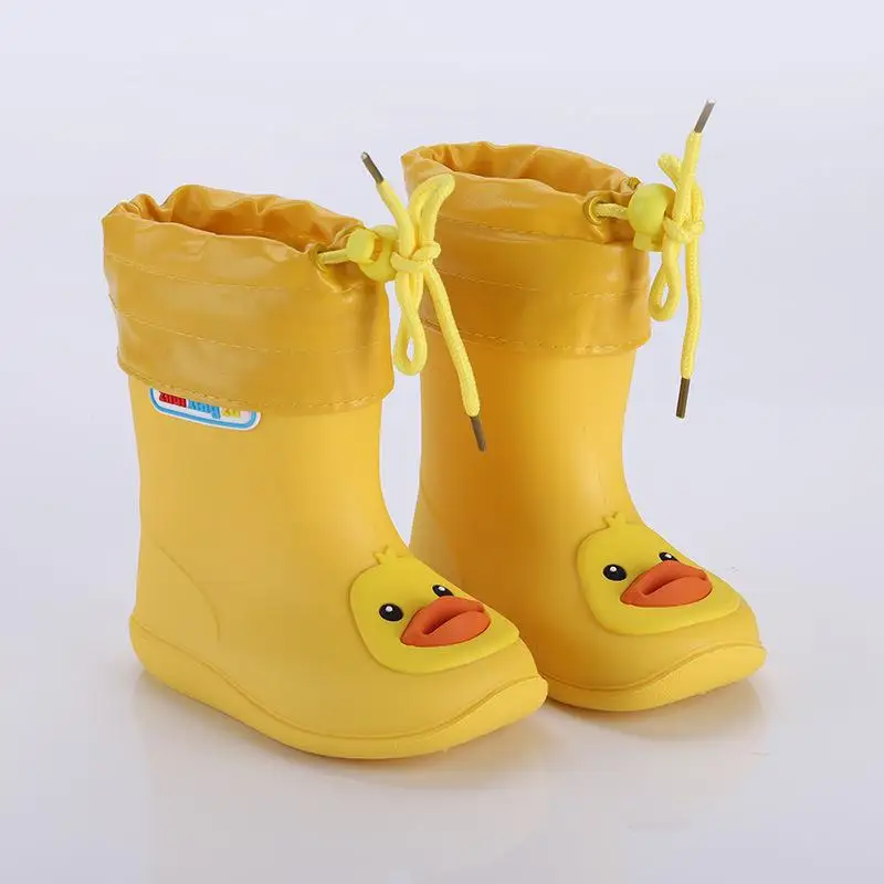 Yellow PU mesh Непромокаемые сапоги; детские резиновые ботинки для девочек; Водонепроницаемая Обувь для маленьких мальчиков; нескользящие теплые резиновые сапоги для малышей - Цвет: Yellow PU mesh