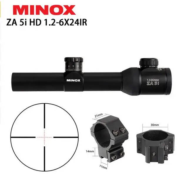 with dovetail ring2 MINOX ZA 5i HD 1,2-6X24 ИК компактный охотничий троп прицел стекло травленый с подсветкой сетка длинный глаз рельеф прицел оптические прицелы - Цвет: with dovetail ring2