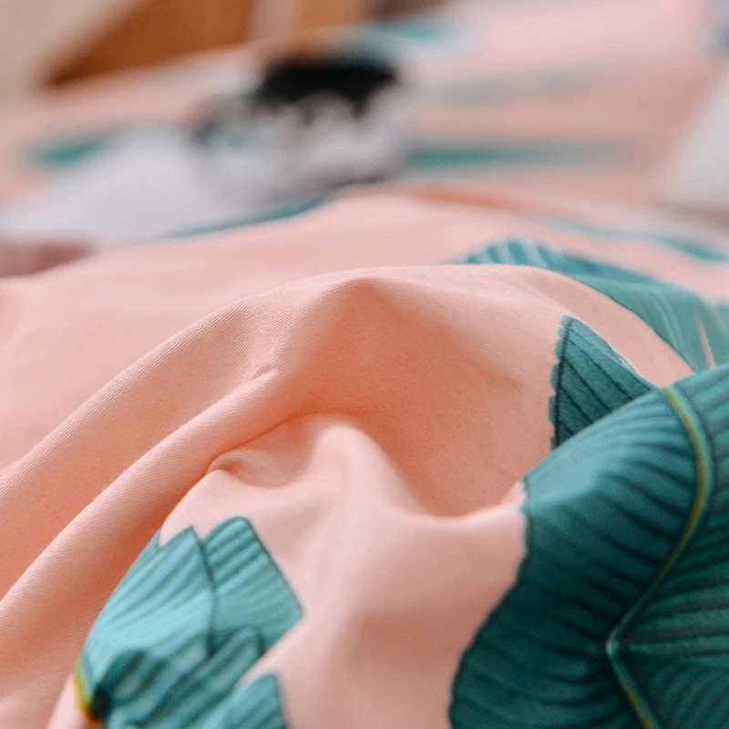 Постельное белье с вышитыми листьями банана и принтом постельное из стираного