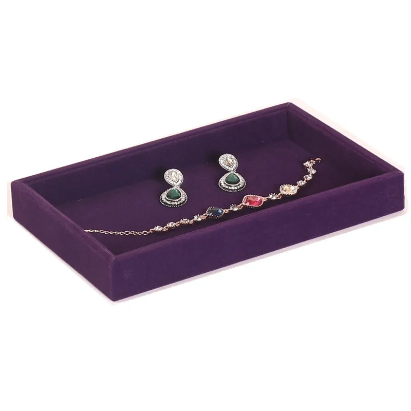 purple tray Бархатный лоток для ювелирных изделий, Штабелируемый Лоток для колец, сережек, дисплей, органайзер, коробка для хранения запонок, черный, серый, розовый, коробки для ювелирных изделий, кольцо, ухо - Цвет: purple tray