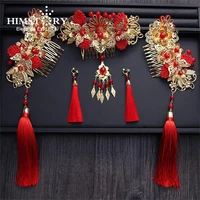 himstory handmade long tassel vintage brides hair accessories chinese classical wedding headdress jewelry hair combs hairwear