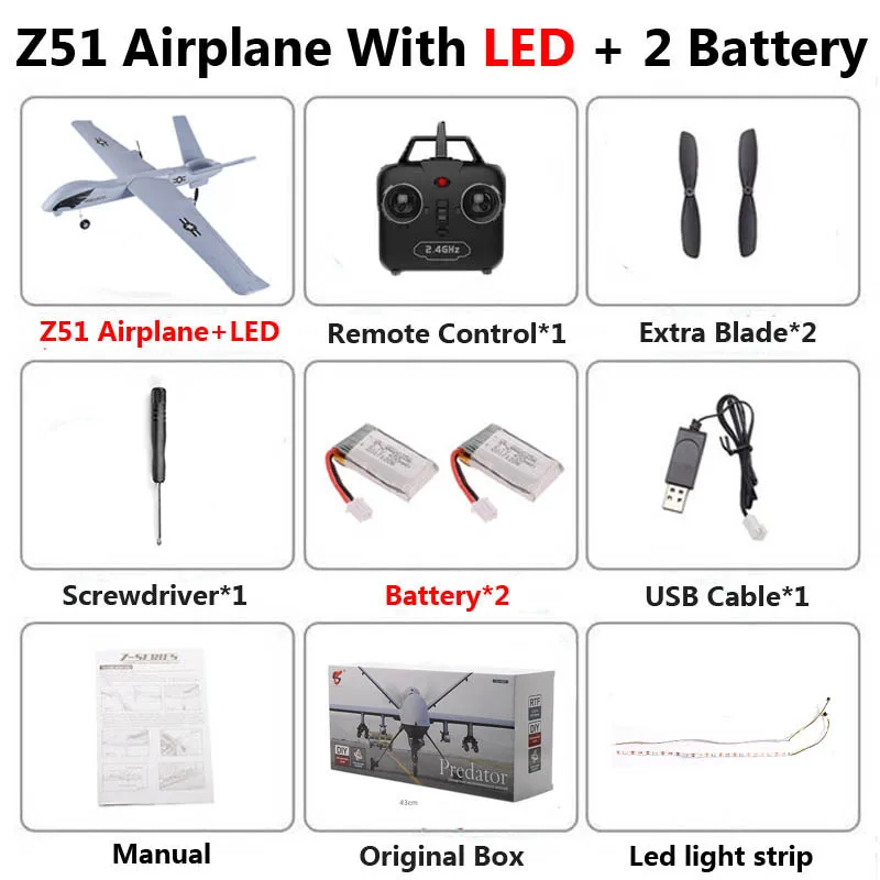 Z51-LED 2B Box Z51 2,4 ГГц RC самолет с светодиодный воздушное судно в EPP Поролоновый бросок размах крыльев самолет-планер 20 минут Fligt время RTF детские игрушки - Цвет: Z51-LED 2B Box
