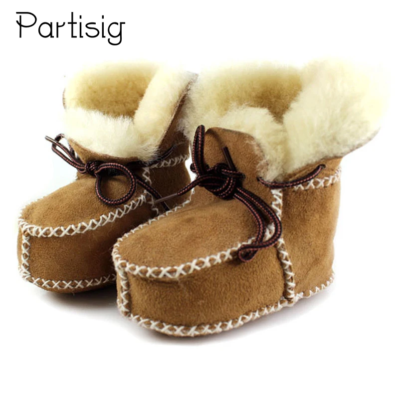 

Winter Wool Baby Shoes Natural Sheep Fur Infant Shoes Soft Sole Genuine Leather Warm Shoes For Newborns