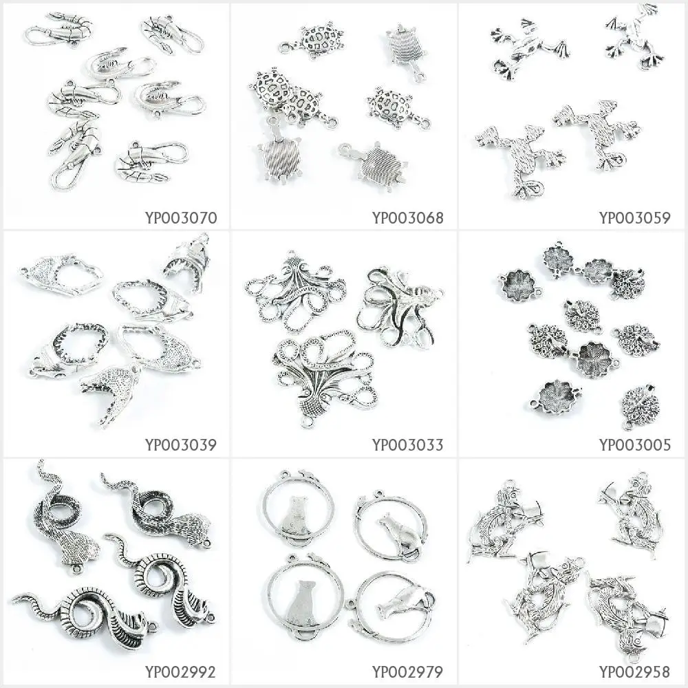 Antique Silver Plated Jewelry Making Charms Monkey Peach Cat Mouse Rat Cobra Snake Peacock Spreading Tail Octopus Shark Mouth Fr | Украшения