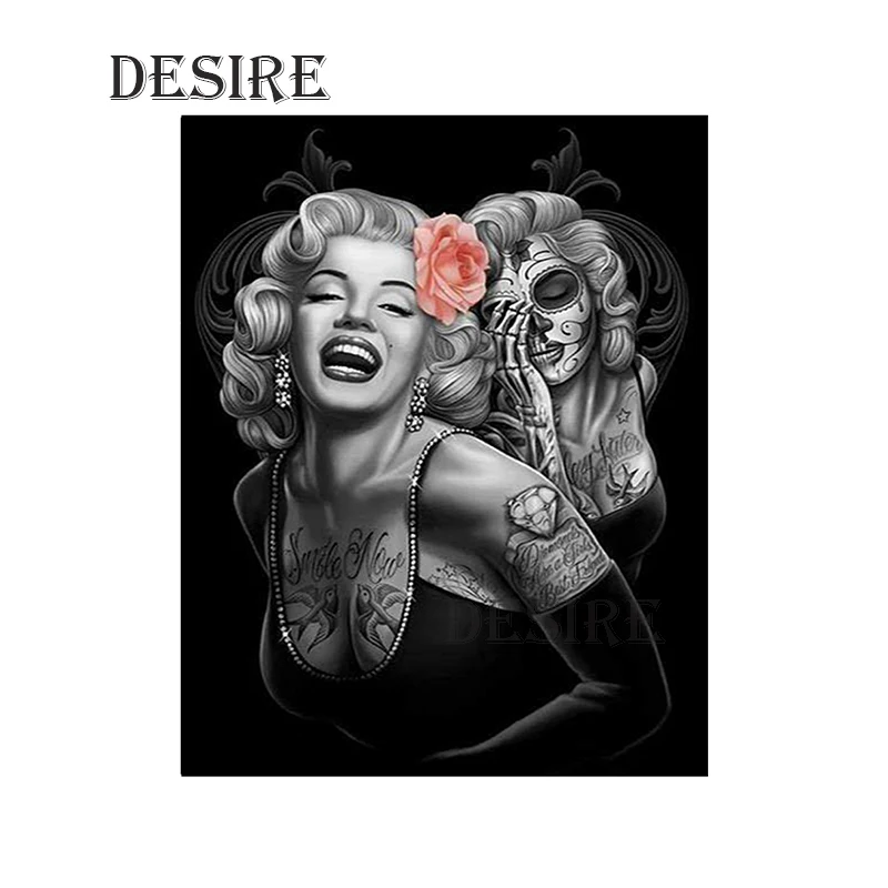 EASHRU алмазная живопись вышивка крестиком Мэрилин Монро тату цветок квадратная