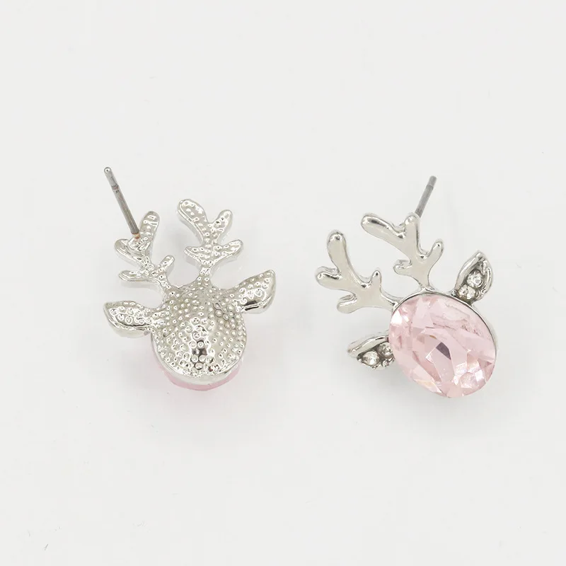 7 Fashion Colors Red Pink Blue White Lovely Big Rhinestone Deer Crystal Ears Silver Plated Antlers Stud Earrings for Women | Украшения и