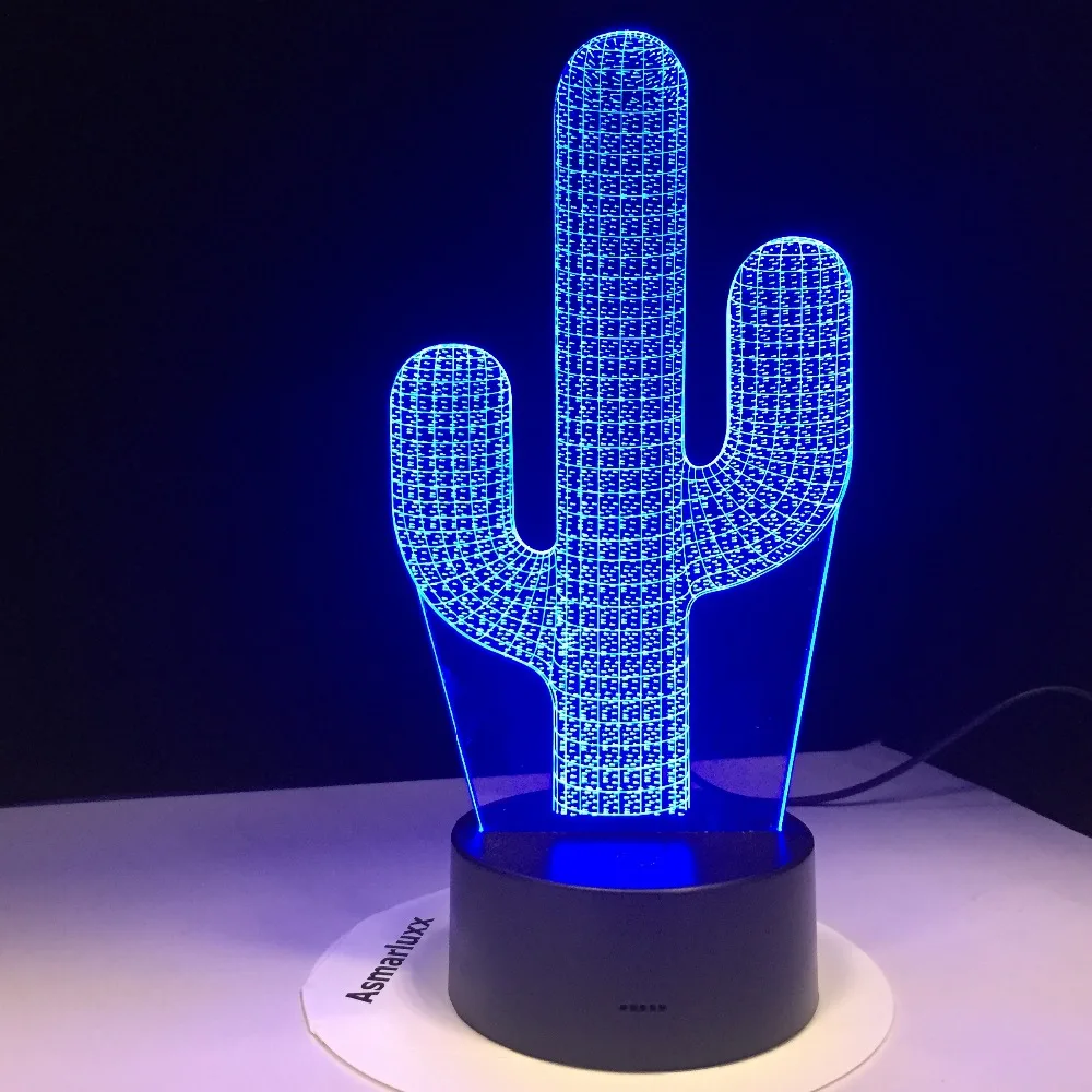 Милый кактус Форма 3D Цвет светодиодный Ночной светильник 7 изменение Usb