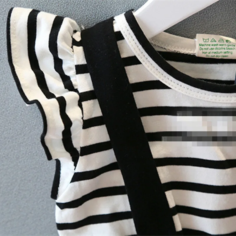 Платья для маленьких девочек модное черное платье с полосками имитацией двух