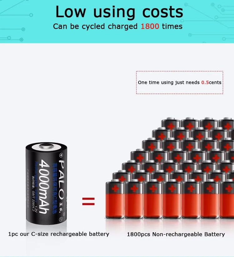 PALO 2 шт 4000mAh 1,2 V C Размер никель-металл-гидридных аккумуляторов Замена C размер батареи C батарея 1,2 v C Батарея для игрушек