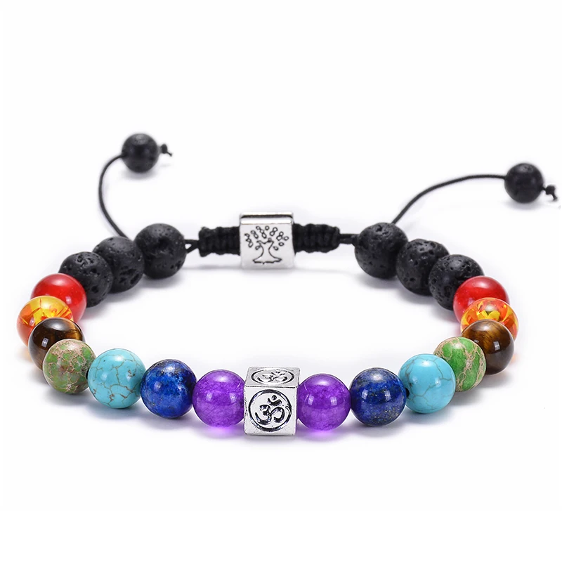 Chakra bracelet 7 Чакра браслет для мужчин Wome Lava Rock Ароматерапия Эфирные масла диффузор браслет плетеный натуральный камень Бусины В Стиле Йоги браслеты - Окраска металла: Chakra bracelet