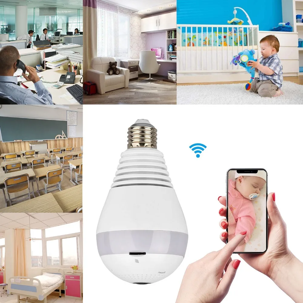 Беспроводная 360 градусная видеокамера WIFI 1.3MP лампочка камера ночного видения для