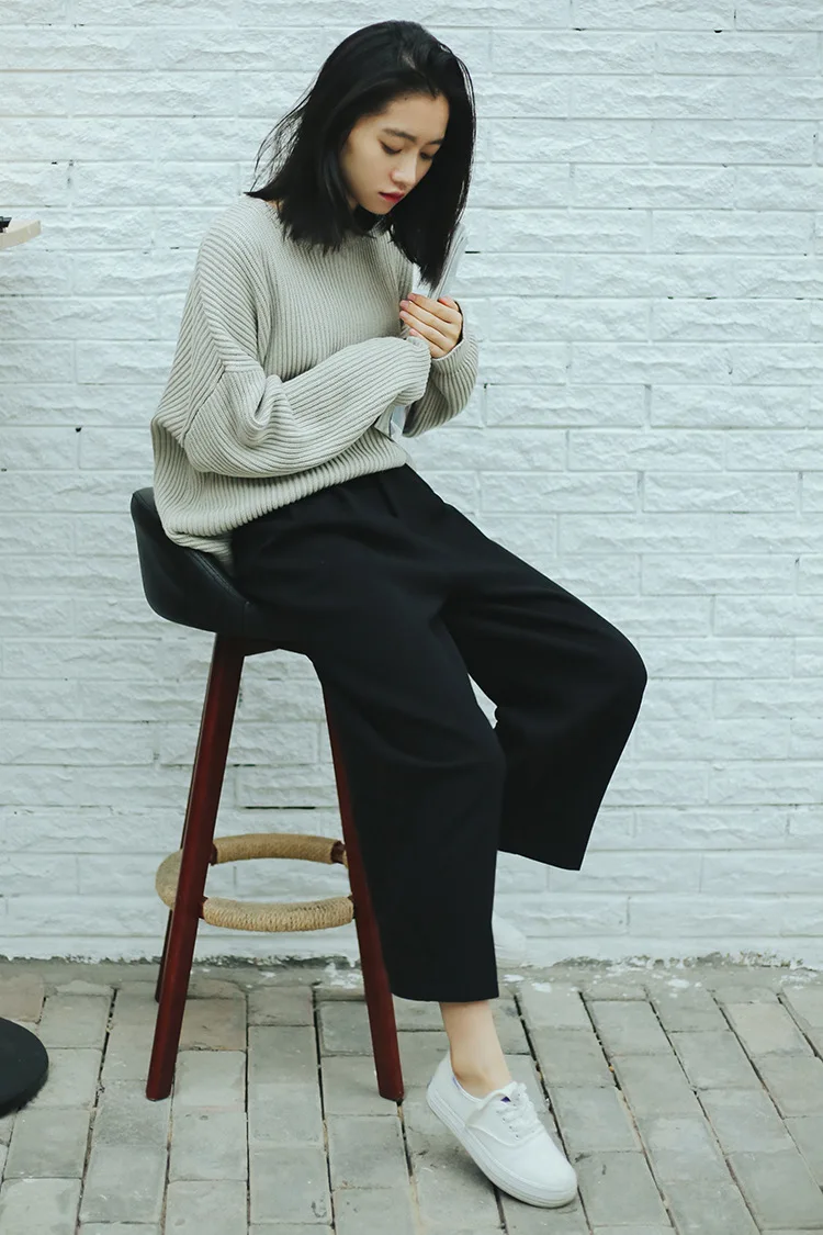 Широкие брюки, Ulzzang, Женские однотонные брюки с высокой талией, плиссированные, свободные, повседневные, элегантные, для женщин, корейский стиль, шикарные, школьные, повседневные, для девочек