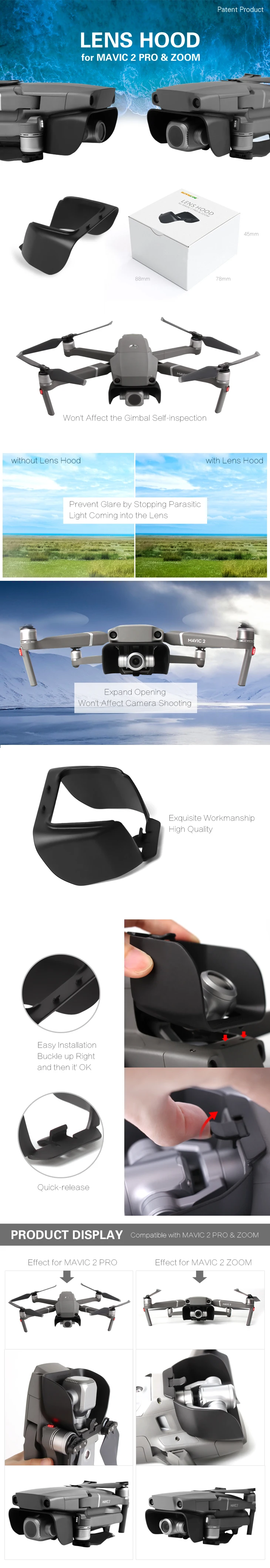 Карданный объектив камеры солнцезащитный козырек для DJI Mavic 2 Pro& Zoom Drone Антибликовая Защита для камеры Защитная крышка Солнцезащитная крышка