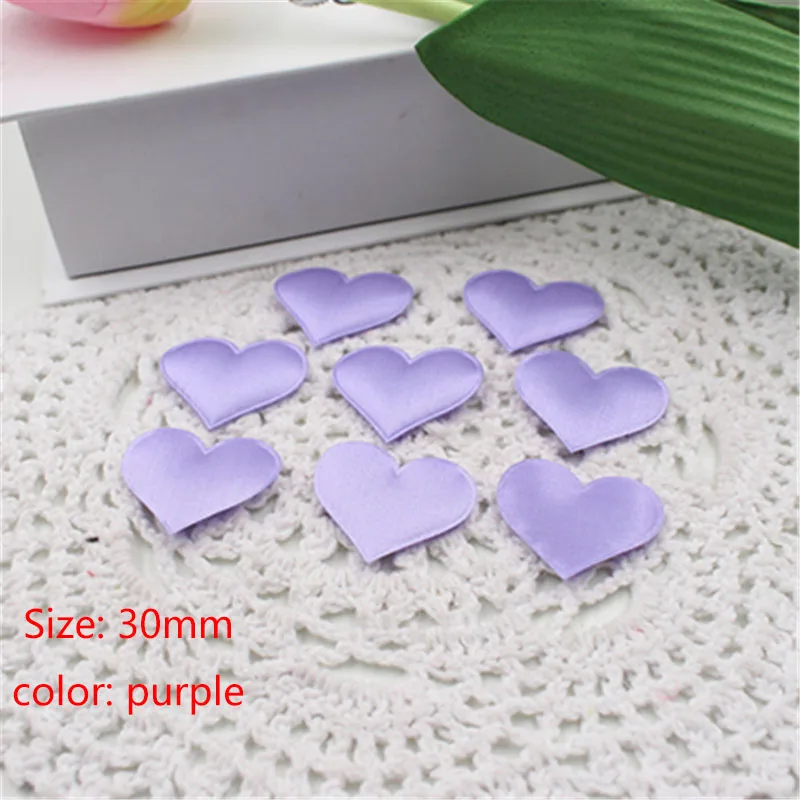 30mm-purple 100 шт шелковая губка атласная ткань Милые Лепестки в форме сердца свадебные конфетти DIY романтические сердца тканевые украшения аксессуары для скрапбукинга - Цвет: 30mm-purple