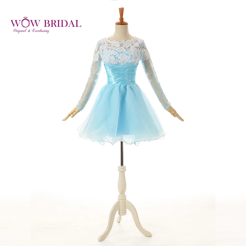 Женское кружевное платье Wowbridal сине-белое с длинным рукавом на молнии для