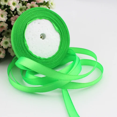 Bright Green 25 ярдов/рулон) 10 мм односторонняя Свадебная атласная лента Decaration подарок рождественские ленты - Цвет: Bright Green