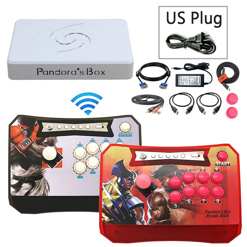 2P red SF US plug Ящик Пандоры 6 1300 в 1 беспроводный игровой контроллер Поддержка fba mame ps1 аркадная игра аркада джойстик борьба игровой контроллер комплект 3d - Цвет: 2P red SF US plug