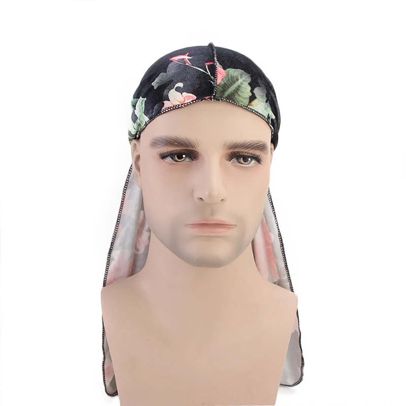 12PCS Unisex Print Head Wrap Soft Hair Accessories Muslim Hat Velvet Floral Print Long Tail Pirate Turban Headwear Random Color