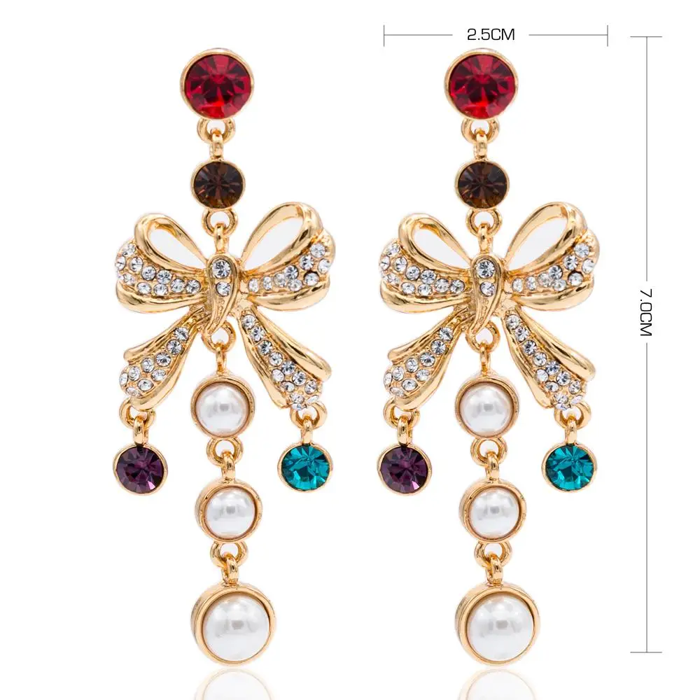 Высококачественные жемчужные серьги с австрийскими кристаллами бантом для