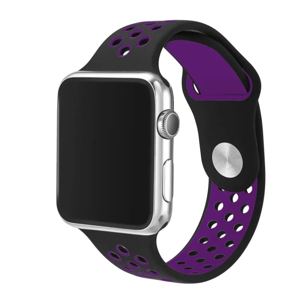 Black Purple Брендовый резиновый ремень для apple watch, легкий светильник, гибкий дышащий силиконовый ремешок для iWatch, спортивный ремешок, официальный цвет - Цвет ремешка: Black Purple
