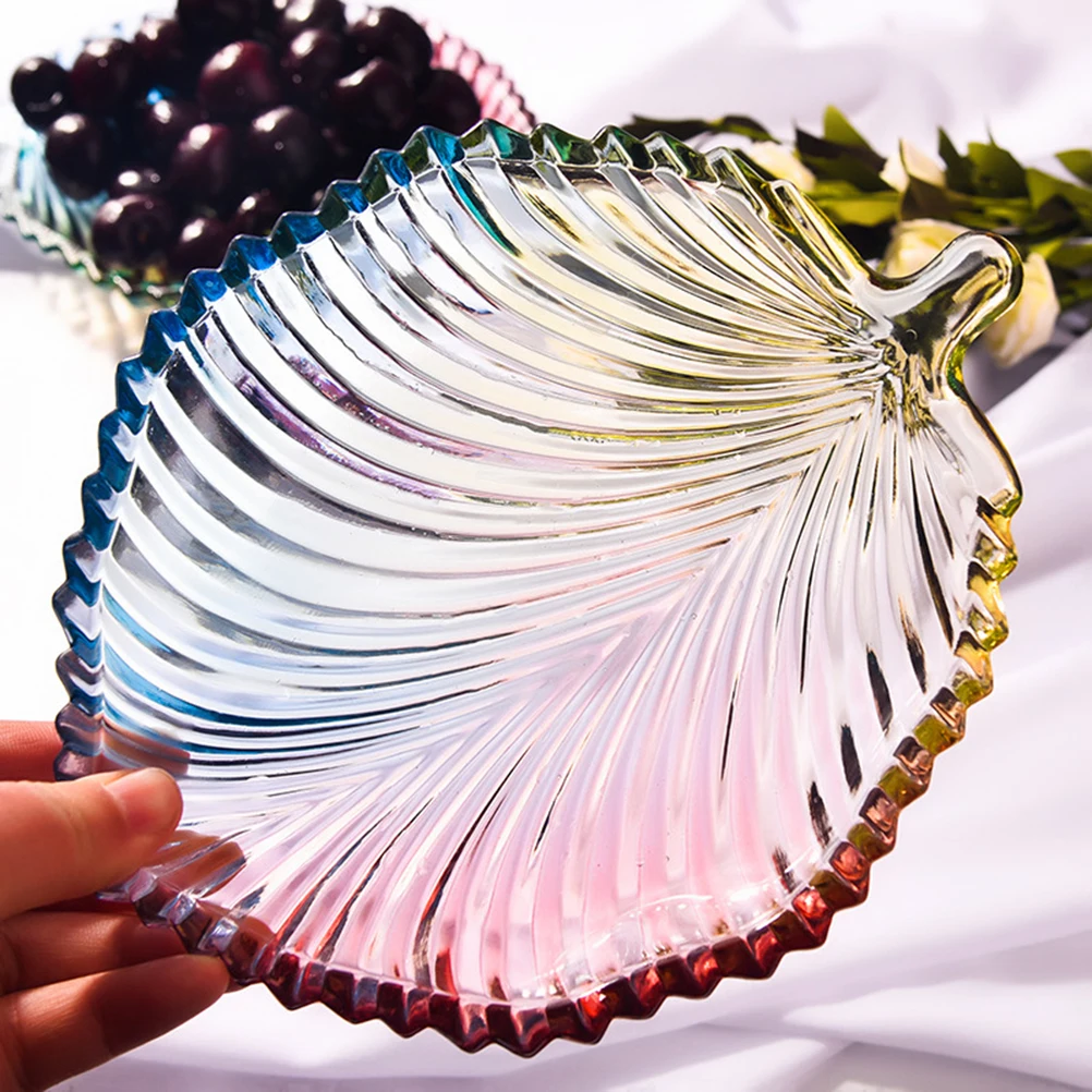 Стеклянные подносы для хранения 1 шт. пластина аппетита форма листа фруктовые