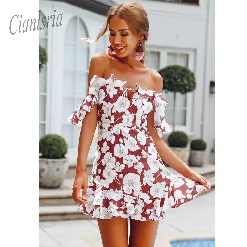 Бохо шифоновые платья с вырезом лодочкой пляжное летнее платье мини открытыми