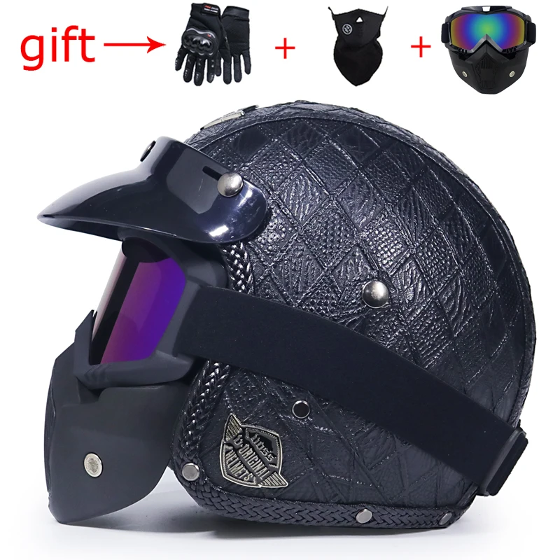 Moto rcycle шлем casco moto PU с открытым лицом 3/4 Ретро шлем хищника для мужчин и женщин capaceteDOT Сертифицированный чоппер шлем - Цвет: 4a