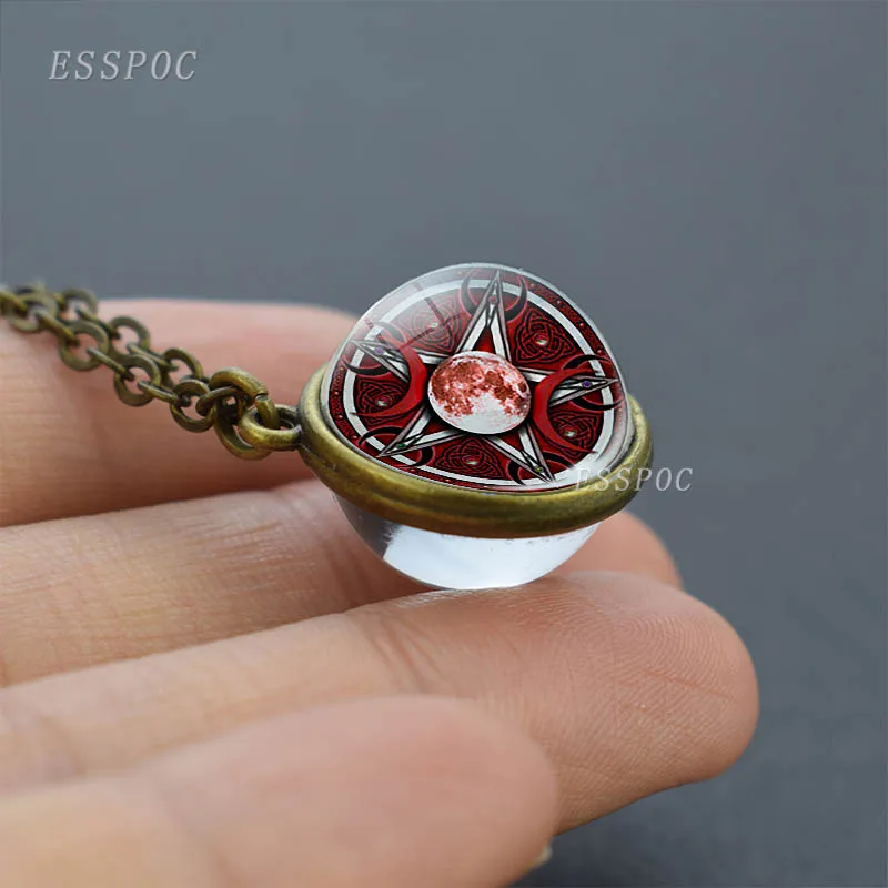 2019 новый дизайн ожерелье с тройной луной готический знак богини стеклянный шар