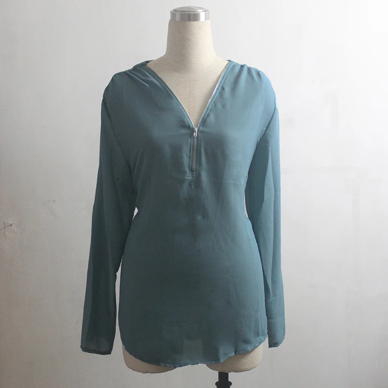 Блузка женская шифоновая с длинным рукавом и треугольным вырезом|blusas femininas|chiffon