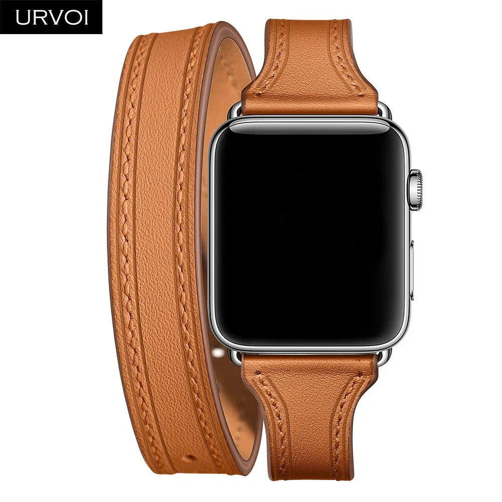 URVOI двойной тур для Apple Watch series 5 4 3 2 1 ремешок для iwatch из натуральной кожи роскошный модный дизайн 38/40 42/44 мм