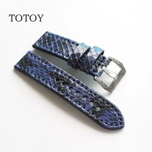 Ремешок из кожи питона, браслет для часов в стиле ретро, синего цвета, подходит для PAM0441, 20 мм 22 мм 24 мм 26 мм